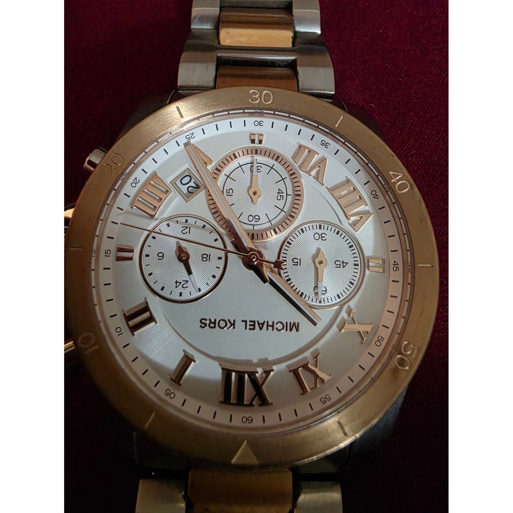 Michael Kors MK6368 Bradshaw Two Tone Rose Gold Silver Chronograph Womens Watch - Picture 3 of 8